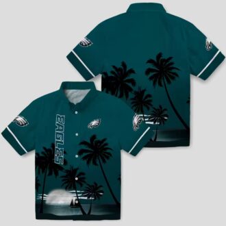 Philadelphia Eagles Sunset Hawaiian Shirt, Green Black Tropical Beach Shirt for NFL Fans
