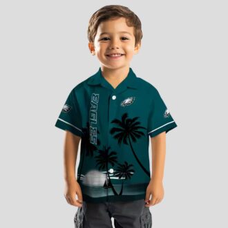 Philadelphia Eagles Sunset Hawaiian Shirt, Green Black Tropical Beach Shirt for NFL Fans