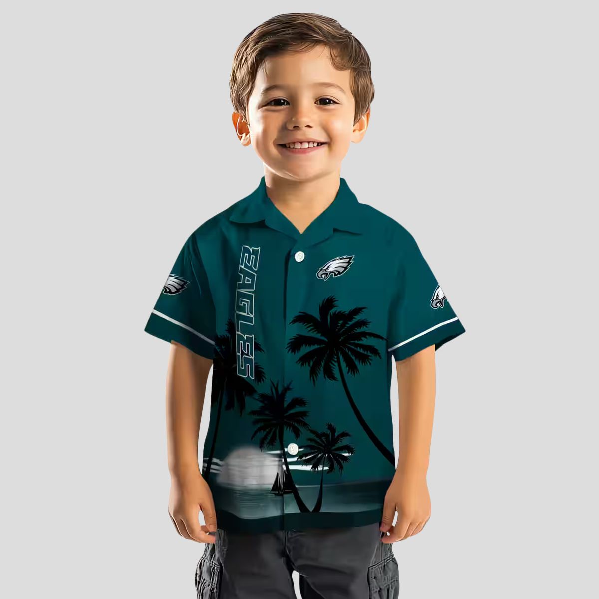 Philadelphia Eagles Sunset Hawaiian Shirt, Green Black Tropical Beach Shirt for NFL Fans