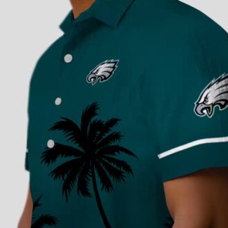 Philadelphia Eagles Sunset Hawaiian Shirt, Green Black Tropical Beach Shirt for NFL Fans