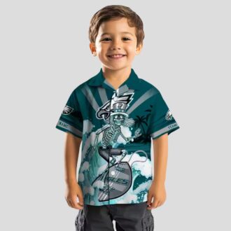 Philadelphia Eagles Surfing Skeleton Hawaiian Shirt, Custom Green & Blue NFL Aloha Shirt