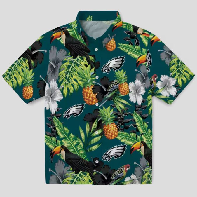 Philadelphia Eagles Tropical Aloha Hawaiian Shirt - Beach Vacation Hibiscus & Pineapple