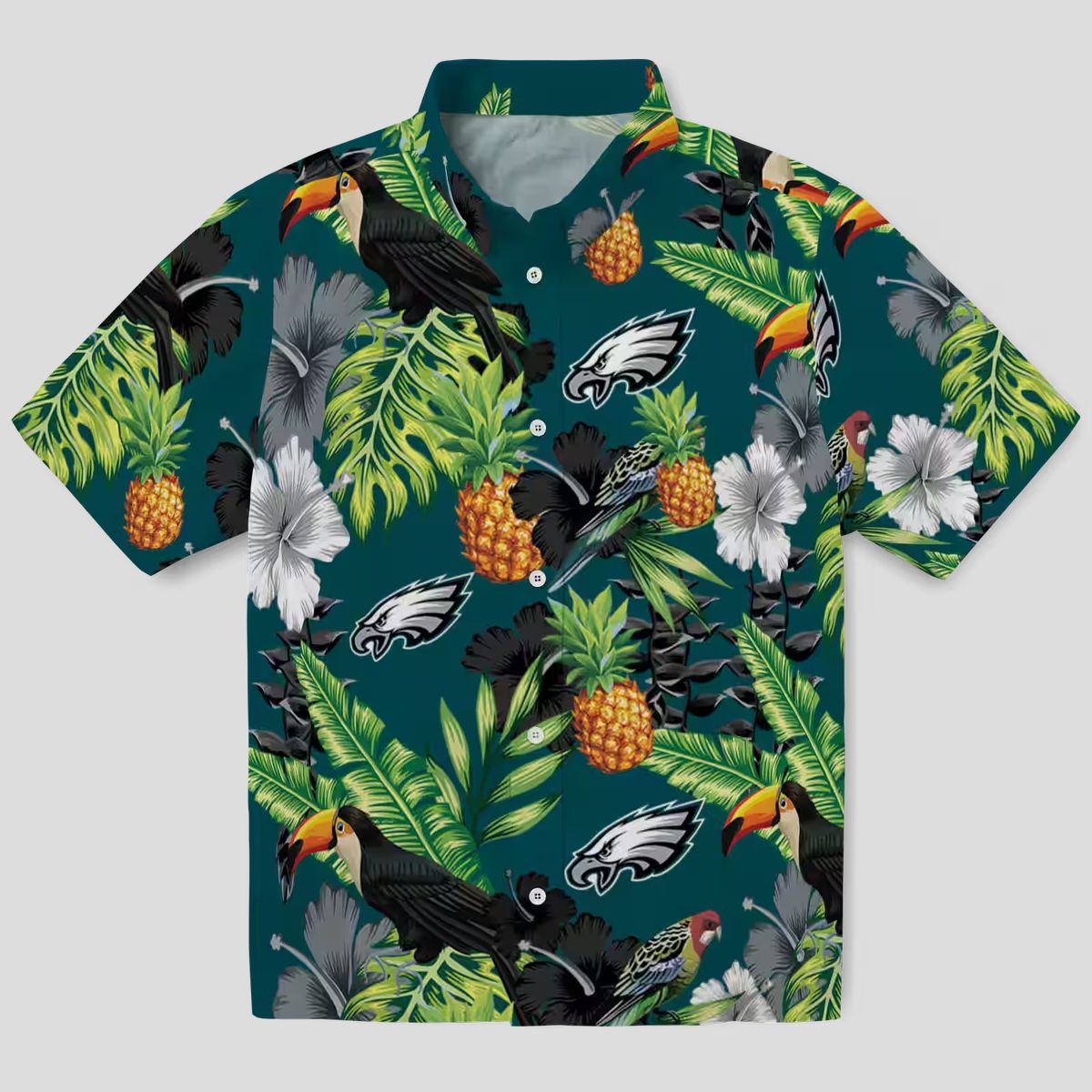 Philadelphia Eagles Tropical Aloha Hawaiian Shirt - Beach Vacation Hibiscus & Pineapple