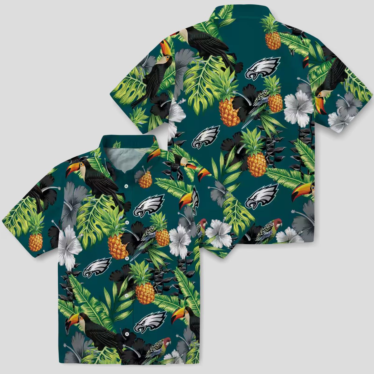 Philadelphia Eagles Tropical Aloha Hawaiian Shirt - Beach Vacation Hibiscus & Pineapple