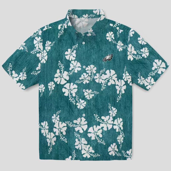 Shop Philadelphia Eagles Green Hawaiian Shirt - Hibiscus Clusters Aloha Style