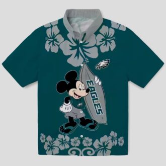 Women's Philadelphia Eagles Surfing Mickey Hawaiian Shirt, Floral NFL Summer Wear