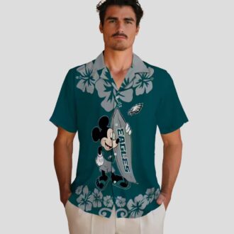Women's Philadelphia Eagles Surfing Mickey Hawaiian Shirt, Floral NFL Summer Wear