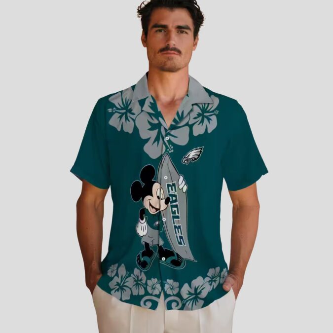 Women's Philadelphia Eagles Surfing Mickey Hawaiian Shirt, Floral NFL Summer Wear