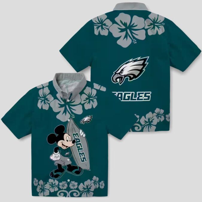Women's Philadelphia Eagles Surfing Mickey Hawaiian Shirt, Floral NFL Summer Wear