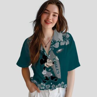 Women's Philadelphia Eagles Surfing Mickey Hawaiian Shirt, Floral NFL Summer Wear
