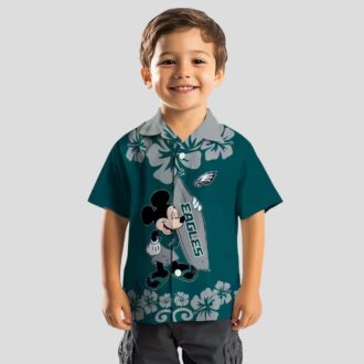 Women's Philadelphia Eagles Surfing Mickey Hawaiian Shirt, Floral NFL Summer Wear
