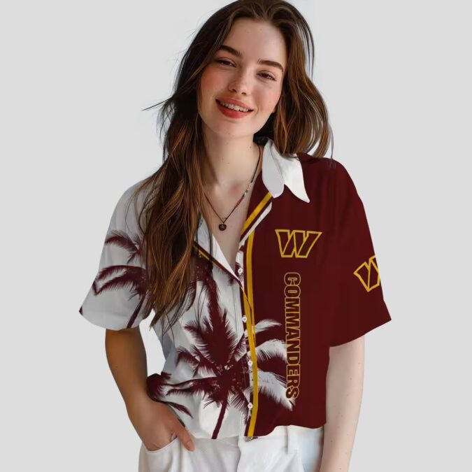 Best Washington Commanders Hawaiian Shirt, Palm Trees Burgundy Beach Party Shirt