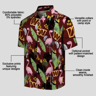 Burgundy Washington Commanders Hawaiian Shirt - Flamingo & Leaves Print