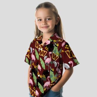 Burgundy Washington Commanders Hawaiian Shirt - Flamingo & Leaves Print