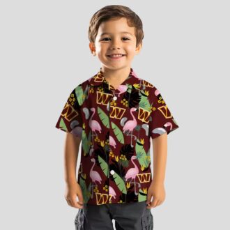 Burgundy Washington Commanders Hawaiian Shirt - Flamingo & Leaves Print