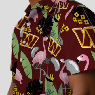 Burgundy Washington Commanders Hawaiian Shirt - Flamingo & Leaves Print