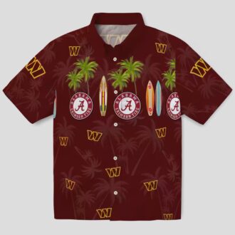 Burgundy Washington Commanders Hawaiian Shirt, Tropical Surfboard Palm NFL Outfit