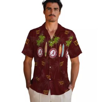 Burgundy Washington Commanders Hawaiian Shirt, Tropical Surfboard Palm NFL Outfit