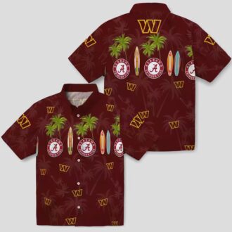 Burgundy Washington Commanders Hawaiian Shirt, Tropical Surfboard Palm NFL Outfit