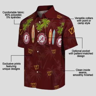Burgundy Washington Commanders Hawaiian Shirt, Tropical Surfboard Palm NFL Outfit