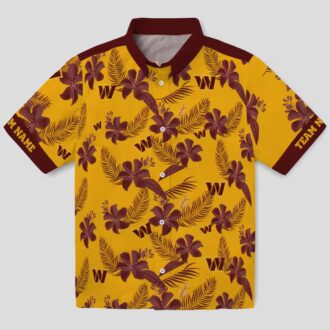 Custom Washington Commanders Hawaiian Shirt, Gold Botanical NFL Floral Summer Beach Shirt
