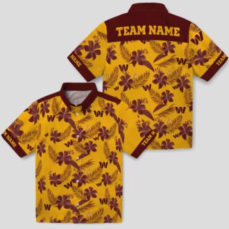 Custom Washington Commanders Hawaiian Shirt, Gold Botanical NFL Floral Summer Beach Shirt