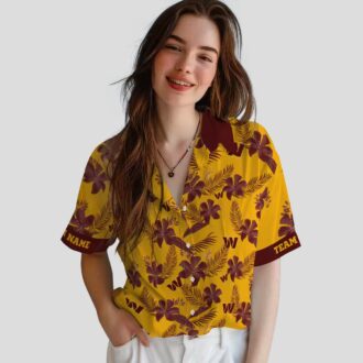 Custom Washington Commanders Hawaiian Shirt, Gold Botanical NFL Floral Summer Beach Shirt