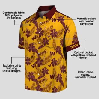 Custom Washington Commanders Hawaiian Shirt, Gold Botanical NFL Floral Summer Beach Shirt