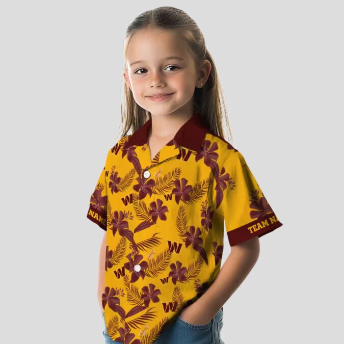 Custom Washington Commanders Hawaiian Shirt, Gold Botanical NFL Floral Summer Beach Shirt