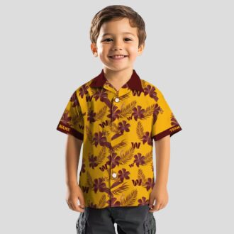 Custom Washington Commanders Hawaiian Shirt, Gold Botanical NFL Floral Summer Beach Shirt