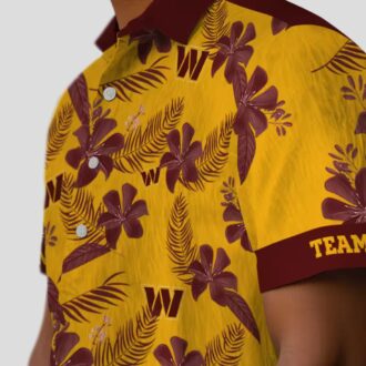Custom Washington Commanders Hawaiian Shirt, Gold Botanical NFL Floral Summer Beach Shirt
