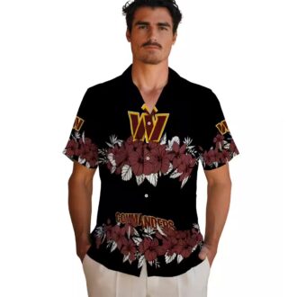 NFL Fans Washington Commanders Hawaiian Shirt, Hibiscus Floral Stripe Design for Men & Women