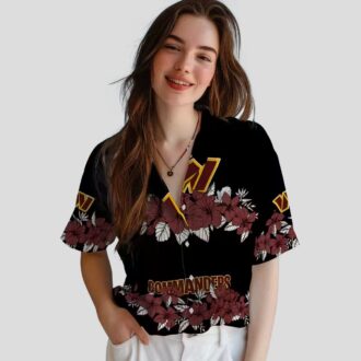 NFL Fans Washington Commanders Hawaiian Shirt, Hibiscus Floral Stripe Design for Men & Women