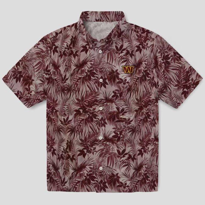 NFL Washington Commanders Burgundy Hawaiian Shirt, Tropical Leafy Pattern Beach Shirt