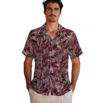 NFL Washington Commanders Burgundy Hawaiian Shirt, Tropical Leafy Pattern Beach Shirt
