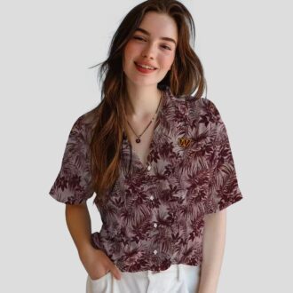 NFL Washington Commanders Burgundy Hawaiian Shirt, Tropical Leafy Pattern Beach Shirt