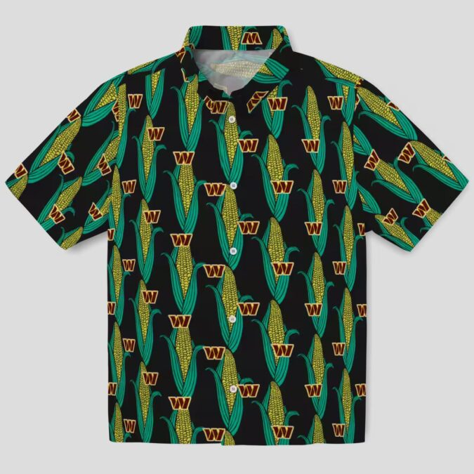 NFL Washington Commanders Corn Motifs Hawaiian Shirt, Black Green Summer Shirt for Fans