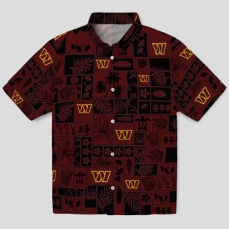 NFL Washington Commanders Hawaiian Shirt - Tropical Aloha Patchwork in Burgundy & Black
