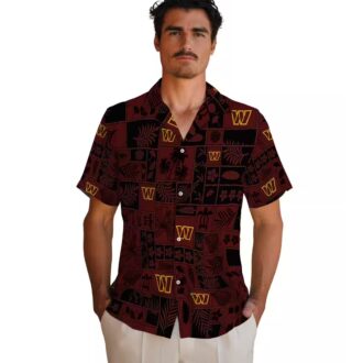 NFL Washington Commanders Hawaiian Shirt - Tropical Aloha Patchwork in Burgundy & Black
