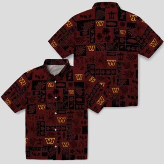 NFL Washington Commanders Hawaiian Shirt - Tropical Aloha Patchwork in Burgundy & Black