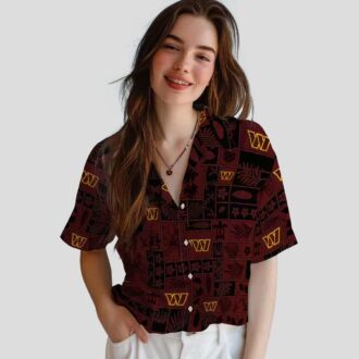 NFL Washington Commanders Hawaiian Shirt - Tropical Aloha Patchwork in Burgundy & Black