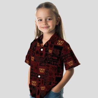NFL Washington Commanders Hawaiian Shirt - Tropical Aloha Patchwork in Burgundy & Black