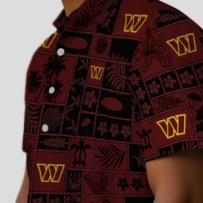 NFL Washington Commanders Hawaiian Shirt - Tropical Aloha Patchwork in Burgundy & Black