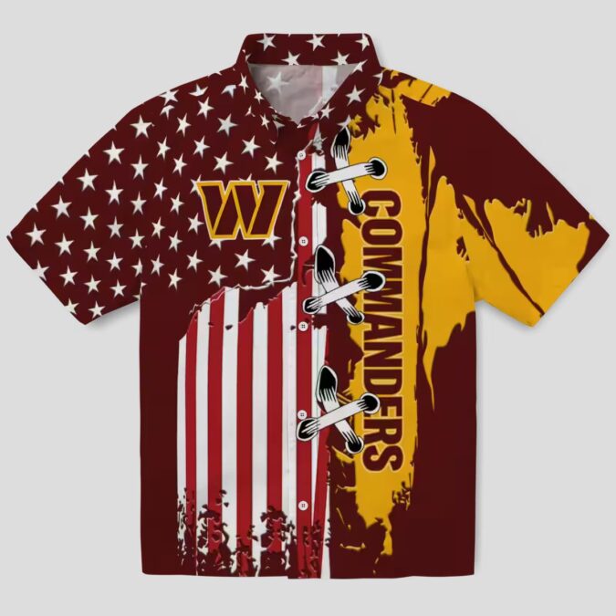 NFL Washington Commanders Stitched Flag Hawaiian Shirt, Burgundy Tropical Beach Shirt