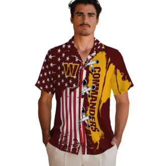 NFL Washington Commanders Stitched Flag Hawaiian Shirt, Burgundy Tropical Beach Shirt