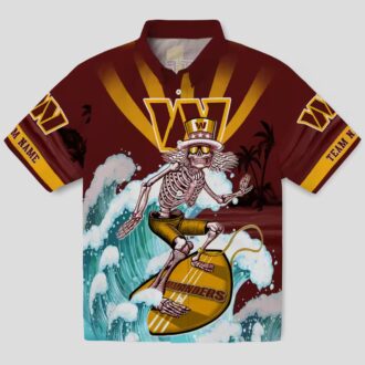 NFL Washington Commanders Surfing Skeleton Hawaiian Shirt, Burgundy & Blue Aloha Outfit