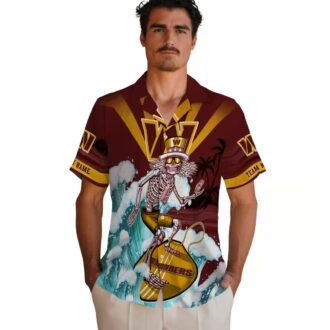 NFL Washington Commanders Surfing Skeleton Hawaiian Shirt, Burgundy & Blue Aloha Outfit