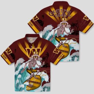 NFL Washington Commanders Surfing Skeleton Hawaiian Shirt, Burgundy & Blue Aloha Outfit