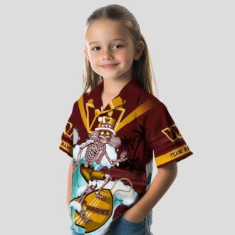 NFL Washington Commanders Surfing Skeleton Hawaiian Shirt, Burgundy & Blue Aloha Outfit