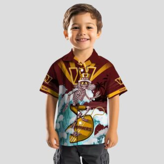 NFL Washington Commanders Surfing Skeleton Hawaiian Shirt, Burgundy & Blue Aloha Outfit
